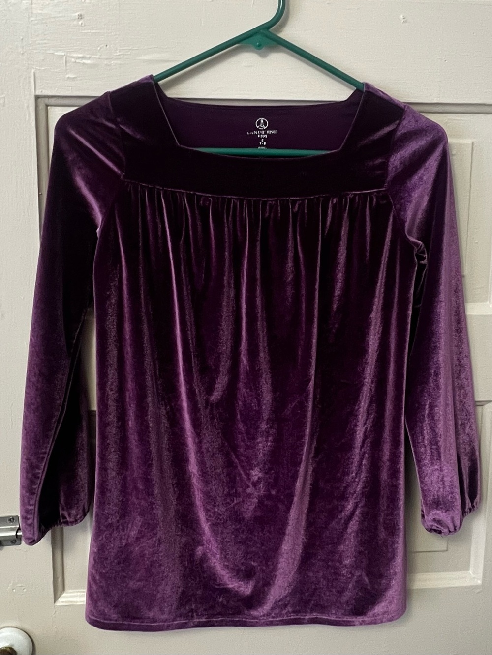 Lands' End Velvet Long-Sleeve Girls' Dress Top in Deep Purple
